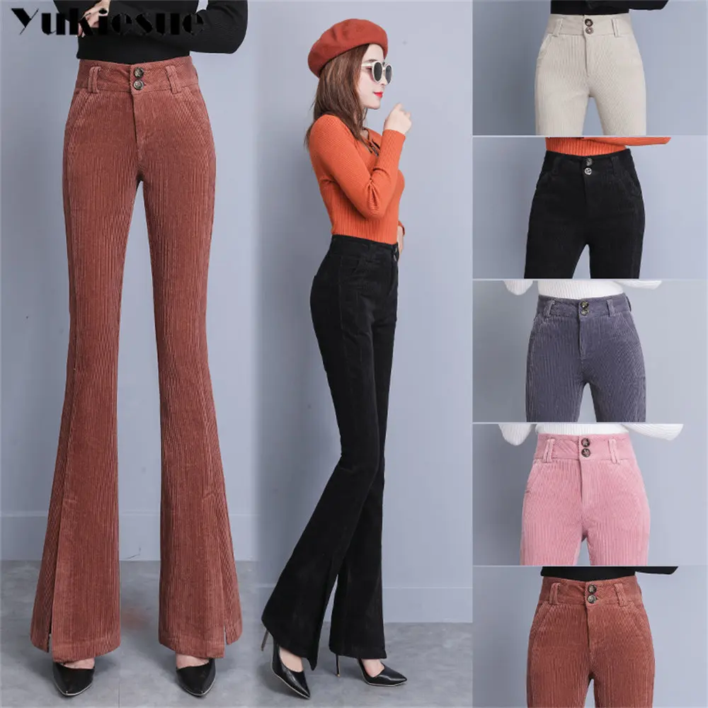 

Autumn winter leisure simple High Waist Bodycon Ladies Trousers Fashion Korean Skinny Flare Pants Women Solid Corduroy Pants