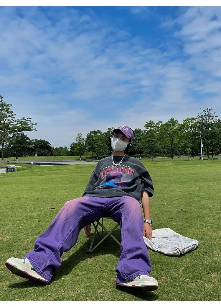 New Purple High Waist Jeans Vintage Washed Men Women Jeans Y2K Loose Casual Street Hip Hop Straight Women Pants 2022 New