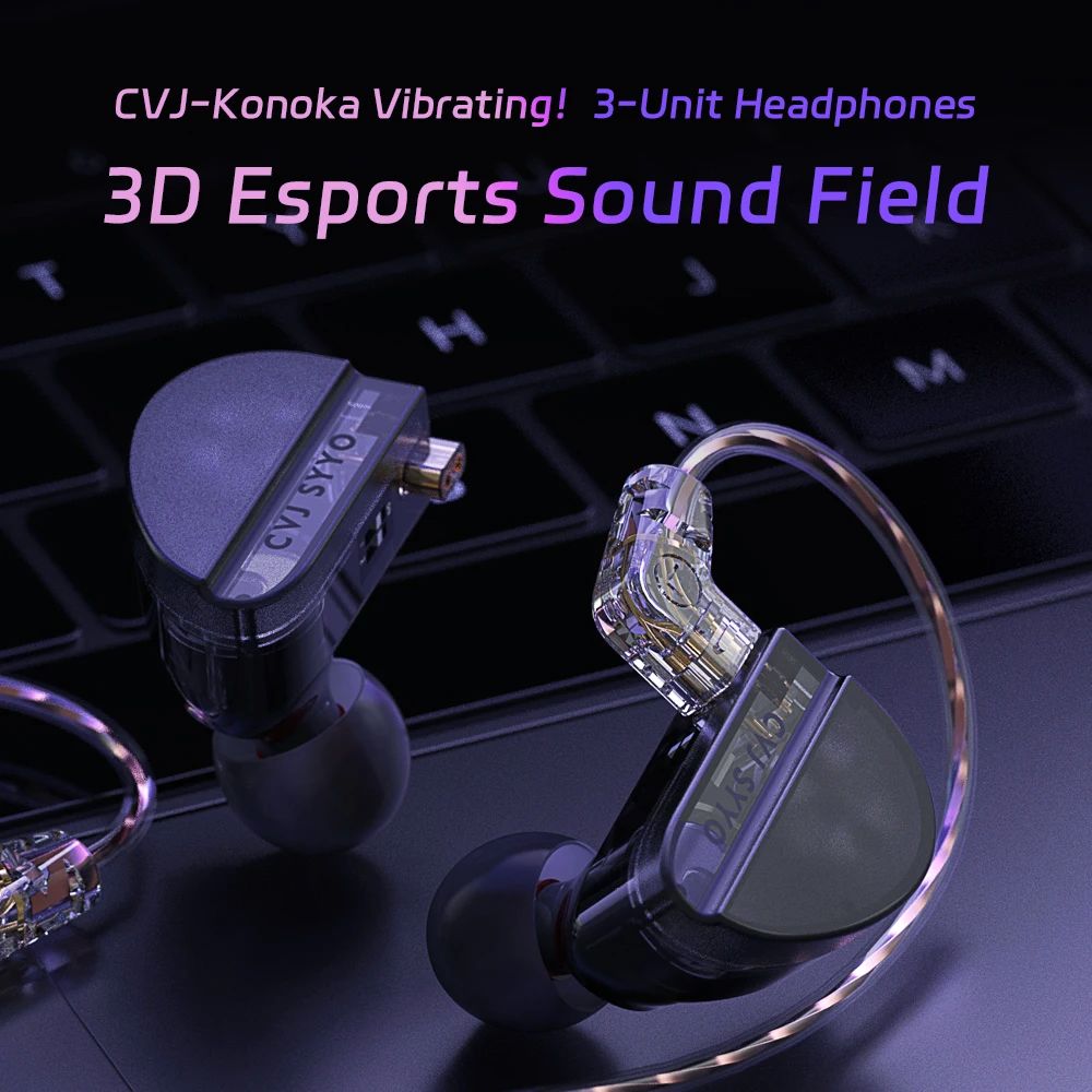 

CVJ Konoka 1DD+1BA+1 Vibration HIFI Wired in Ear IEMs Earphone 3D Triple Hybrid Driver DJ Monitors Headphones with Tuning Switch