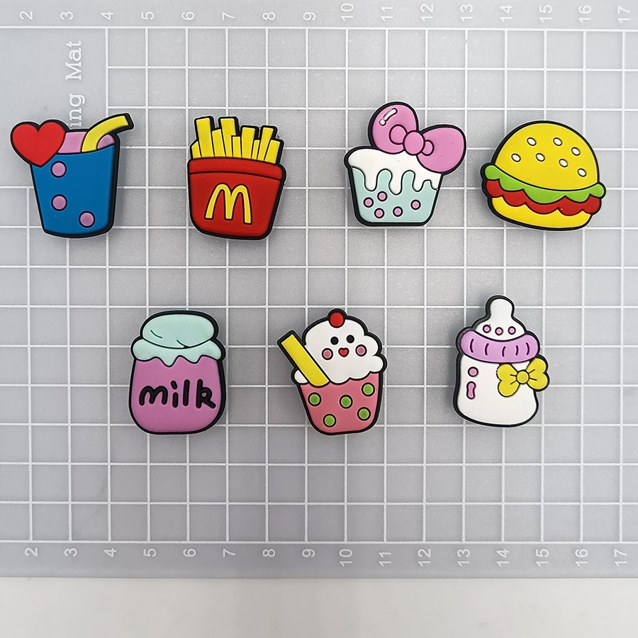 Dropshipping Cartoon Food PVC Shoe Buckle Accessories Funny DIY Shoes Decoration Fit Pins Jibz For Crocs Charms Kids Party Gift