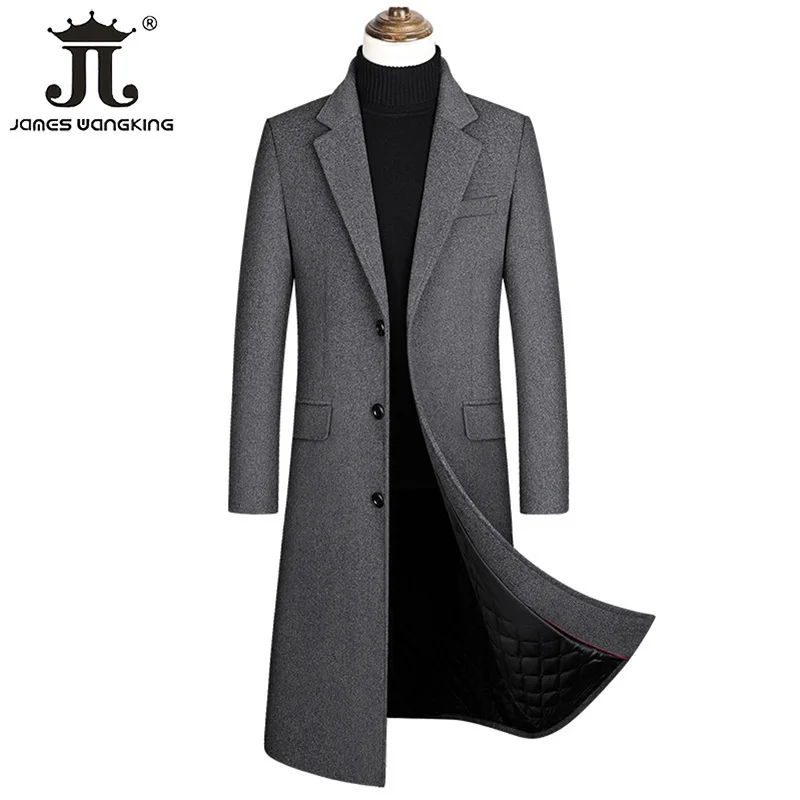 

2023 Autumn and Winter Boutique Woolen Black Gray Classic Solid Color Thick Warm Men's Extra Long Wool Trench Coat Male Jacket