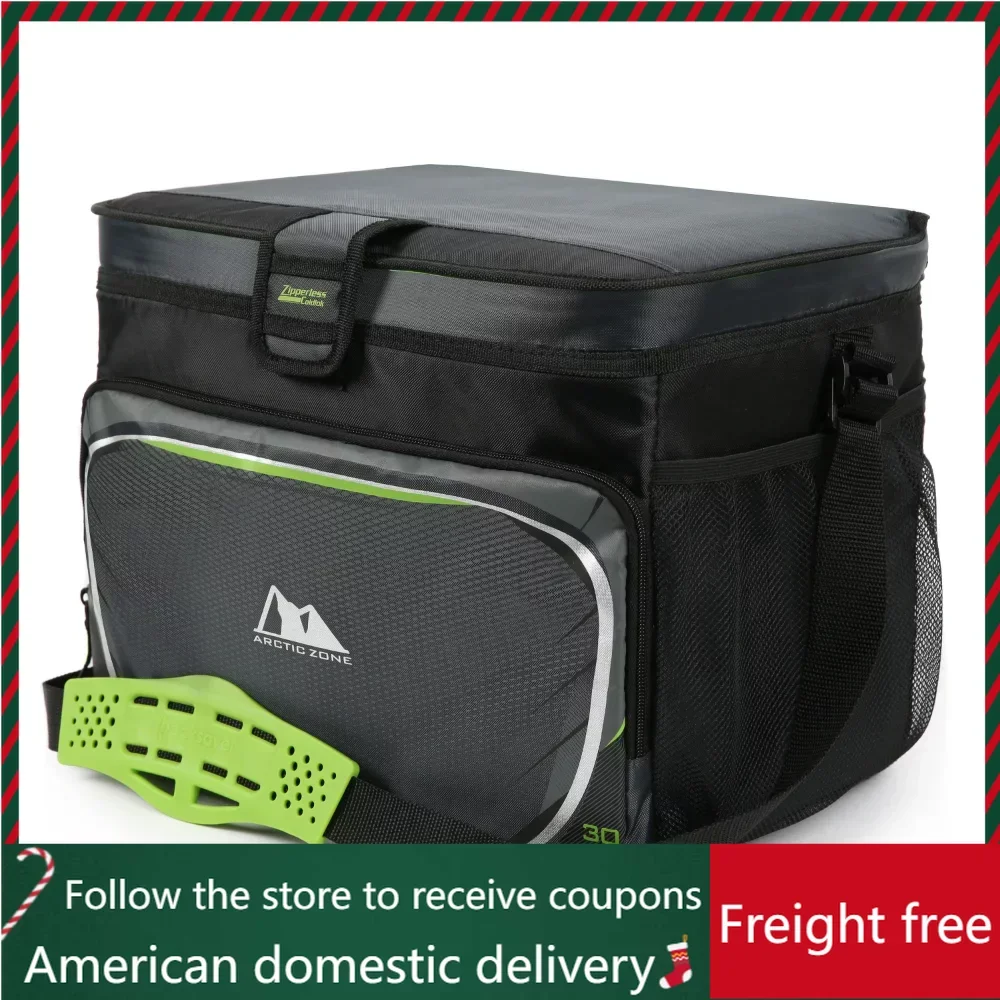 

Black and Green Portable Coolers 30 Can Zipperless Soft Sided Cooler With Hard Liner Freight Free Beach Outdoor Camping Hiking