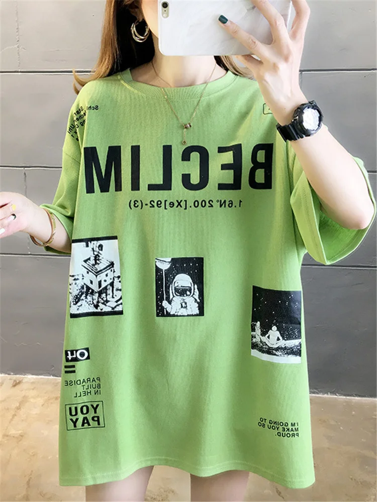 

H.sa 2022 Женская хлопковая Футболка с круглым вырезом, новые летние футболки Harajuku с короткими рукавами и принтом медведя, шикарные свободные ж...