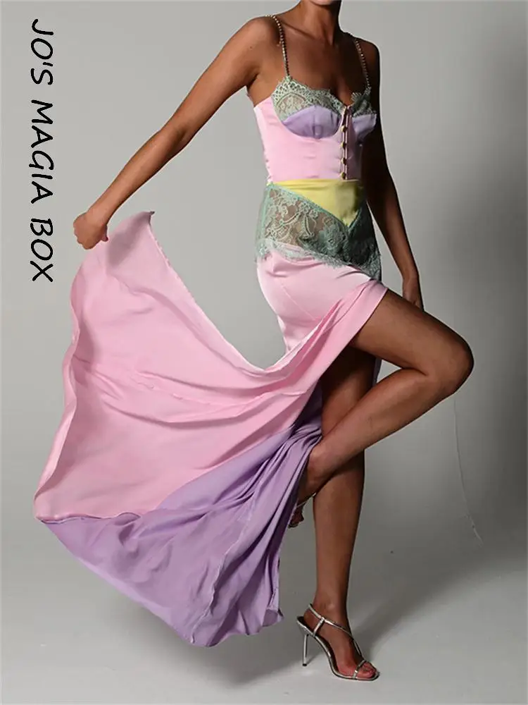 

Женское облегающее платье макси Jo's Magic Box Y2K на бретелях-спагетти, элегантное кружеввечерние вечернее платье с разрезом, лето 2022