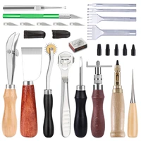 lmdz 32pcs professional leather craft tools set home hand sewing stitching punch carving work saddle leathercraft accessories