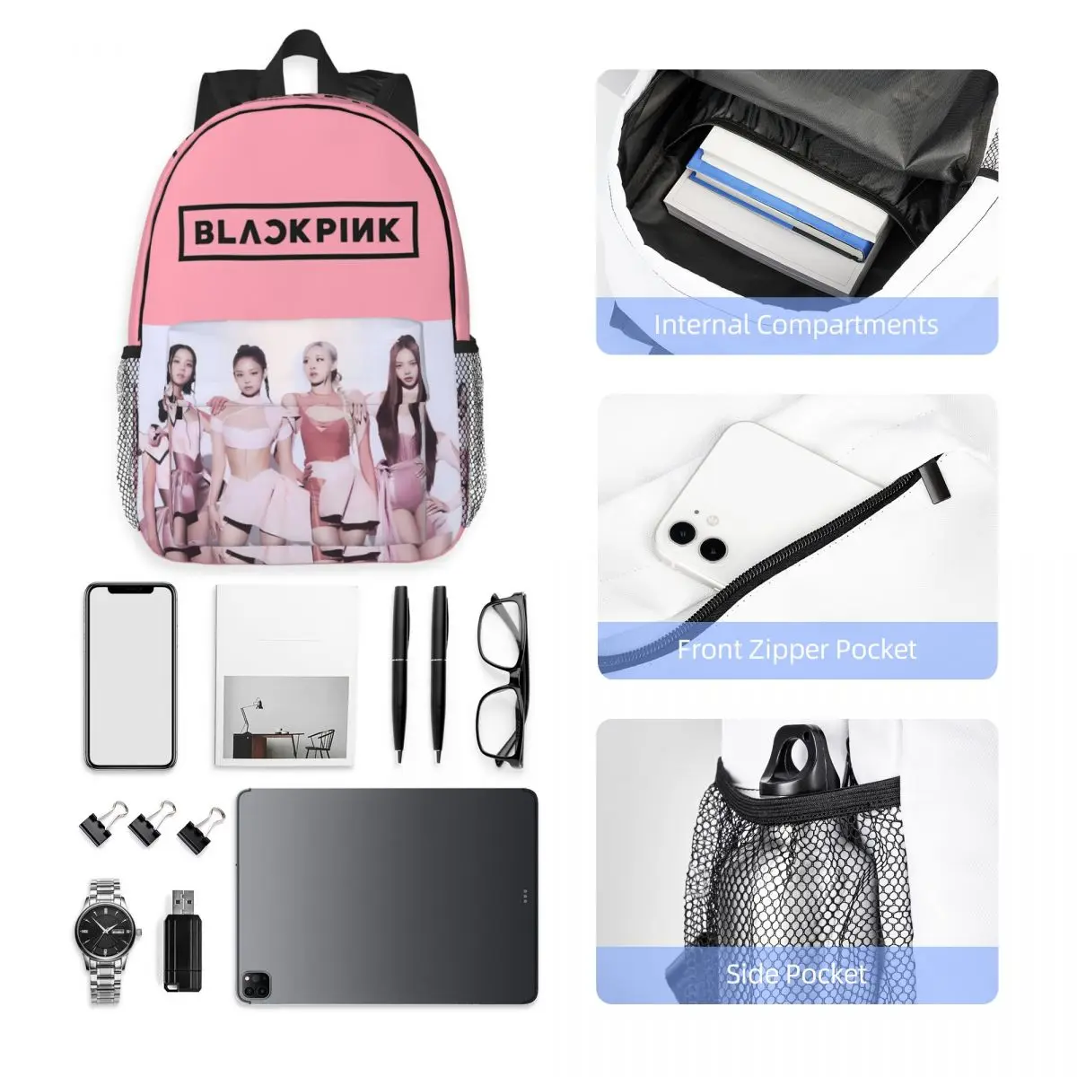 Легкая повседневная школьная сумка Love Pink с черным принтом для школы улицы