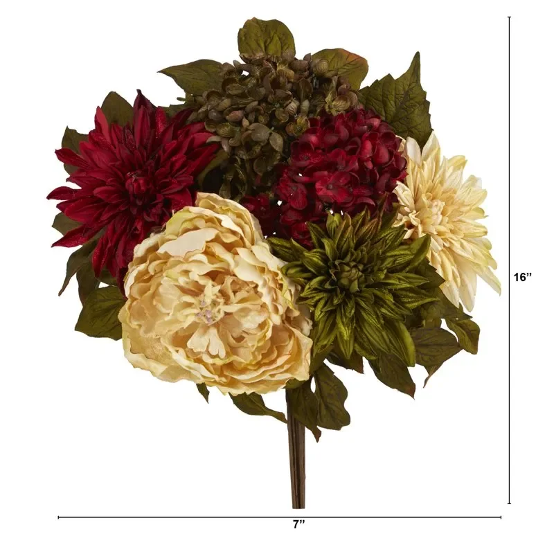 

Revised Title: 2 Sets of Artificially Crafted Red Peony, Hydrangea and Dahlia Flower Bouquet – Decorative Beauty for Home & Of