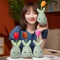 cartoon lovely tulip plant plush stuffed toy decor doll creative potted flowers pillow home decorative ornament plantsr kid gift