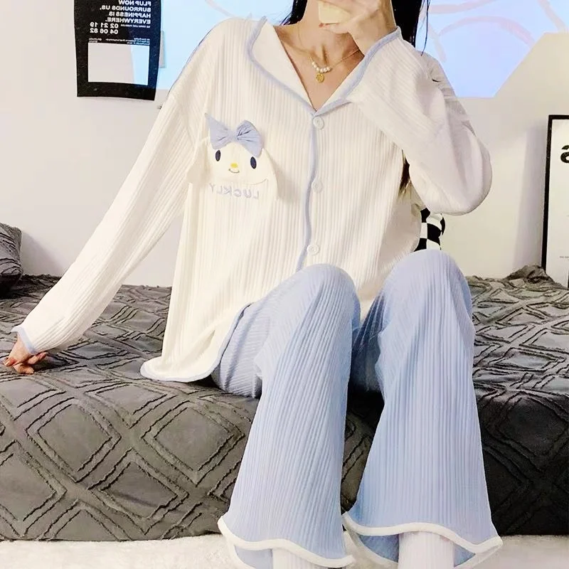 Women's Pajamas Set Full Sleeve Tops Spring Sleepwear 2Piece/Set Casual Pyjama Big Size Cozy Sweet Cartoon Princess Homewear