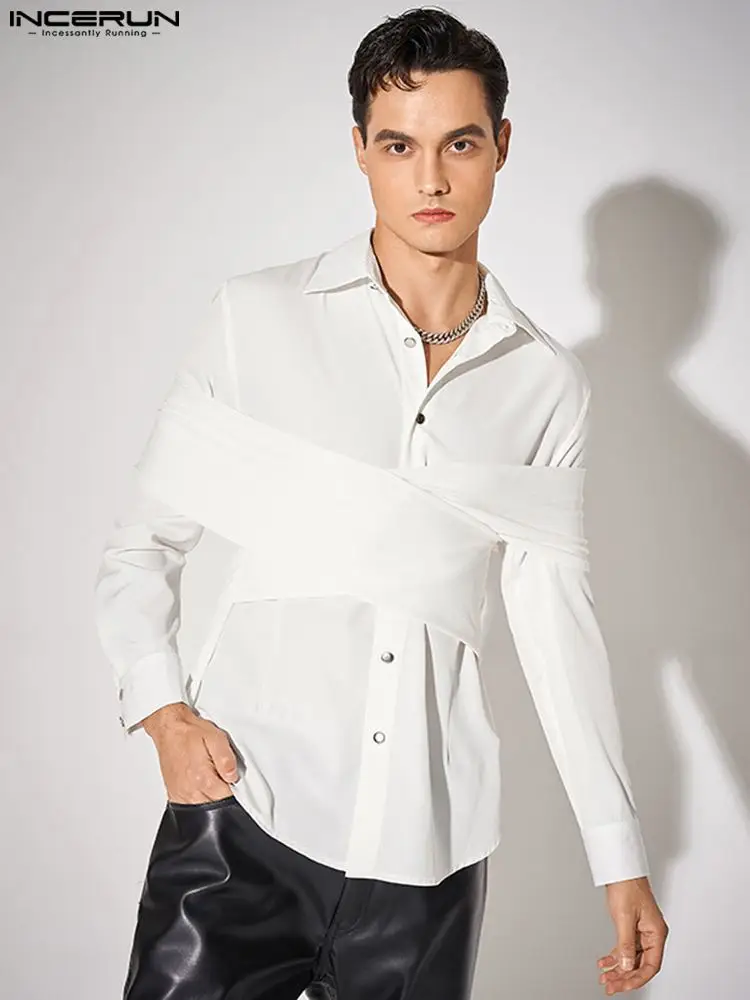

INCERUN Men Shirt Patchwork Lapel Long Sleeve Streetwear 2022 Button Casual Camisas Skinny Fashion Irregular Shirts Hombre S-5XL