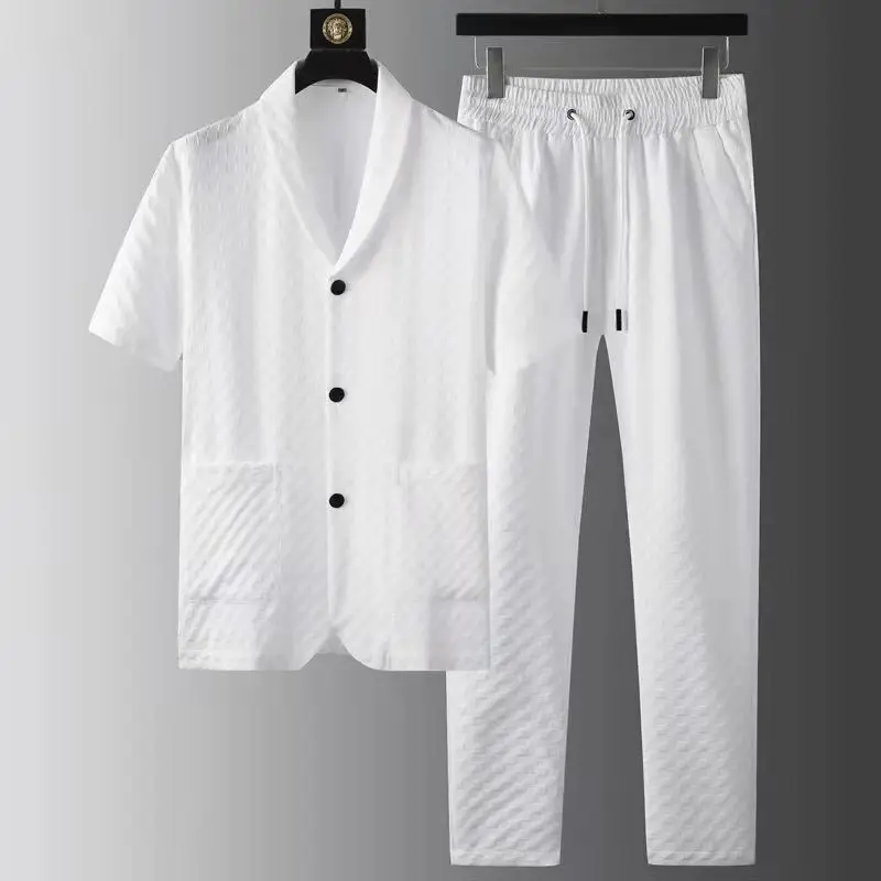 Men's Spring and Summer Fashion Suit Short-sleeved High-end Casual Suit Korean Fashion Slim-fit Handsome Two-piece Suit
