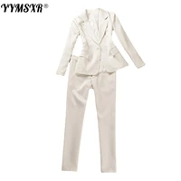2022 spring new fashion office suit pants 2 piece professional wear high quality slim fit ladies jacket high waist ninth pants
