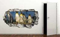 penguins antartic 3d wall decal smash effect broken wall sticker vinyl wall decor decals for walls stickers 3d effect