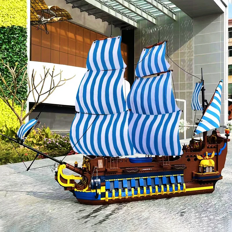 

Ideas Series Blue Sail Pirate Ship Building Blocks Creator Medieval Knight Pirate Ship Castle Model Bricks Sailboat Kid Toys