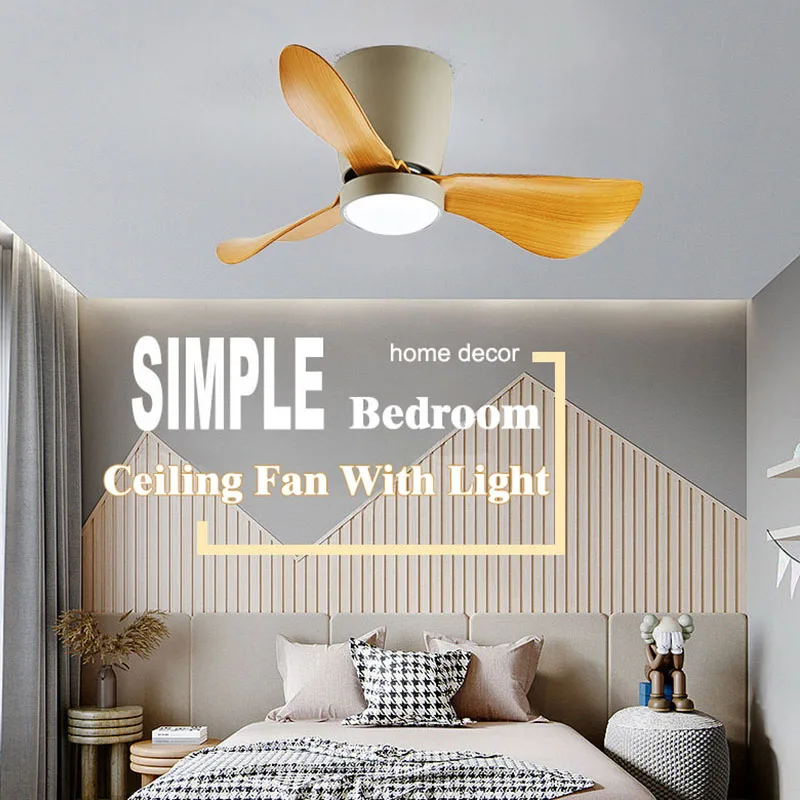 Low Floor Loft Small Ceiling Fan Light Remote Control LED 24 Inch Fan Lamp 6 Speeds Timing 35W DC Motor Low Noise For Bedroom