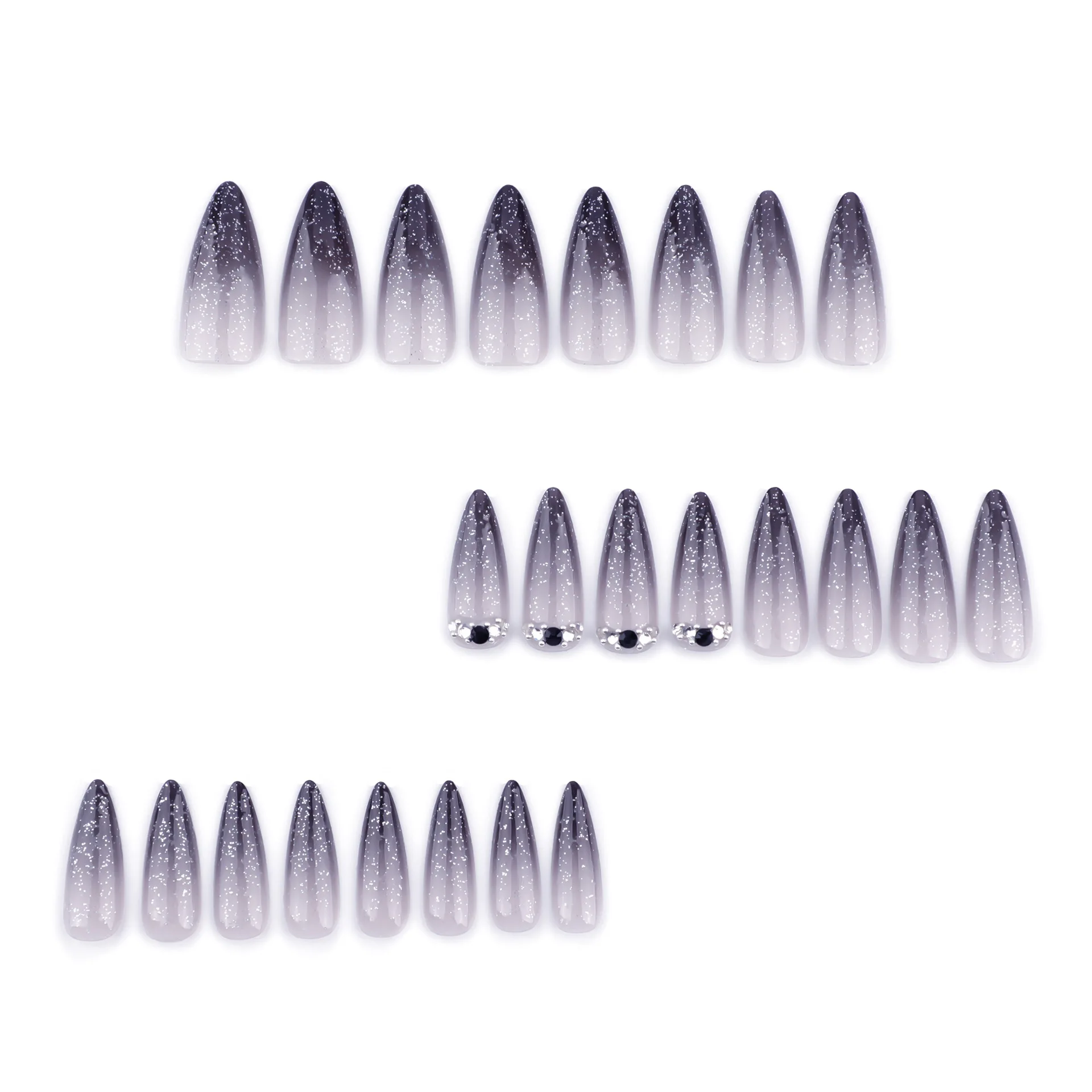 Фото 24 шт. Y2k Long Stiletto Press On Nails Gradient Black French Style Flash Sequins Fake Nai Diamond Decor Накладные ногти для горячих девушек №2