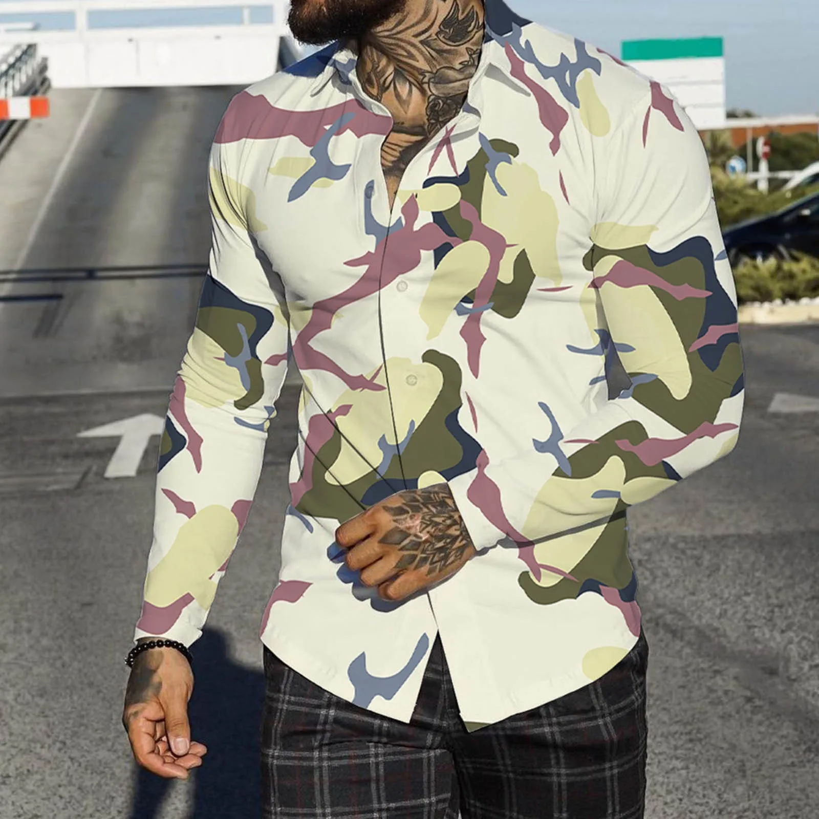 

Pearl Snap Shirt Men Autumn Winter Single Breasted Casual Lapel Full Print Beach Long Sleeve Vacation Extra Long Sleeves Men