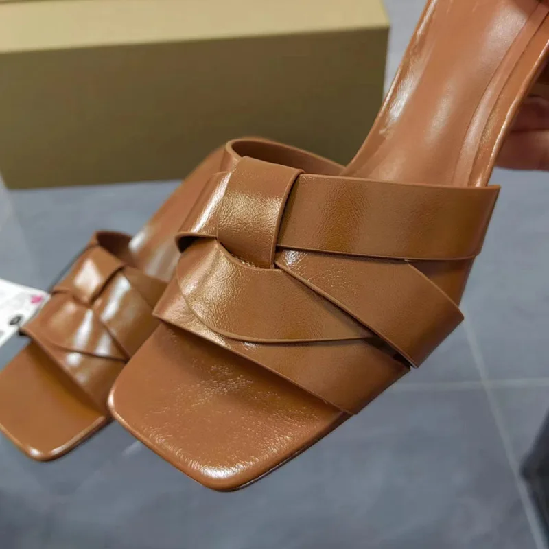 Womens Slippers 2023 Summer Fashion Leather Platform Sandals Female Squared Toes Slides Outwear Ladies Casual Slipper Size 42