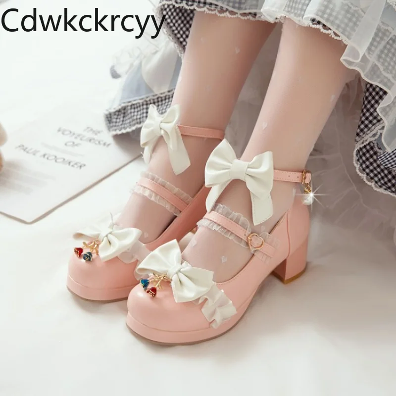 

Женские туфли на толстом каблуке, с круглым носком и кружевом, размеры 28-43