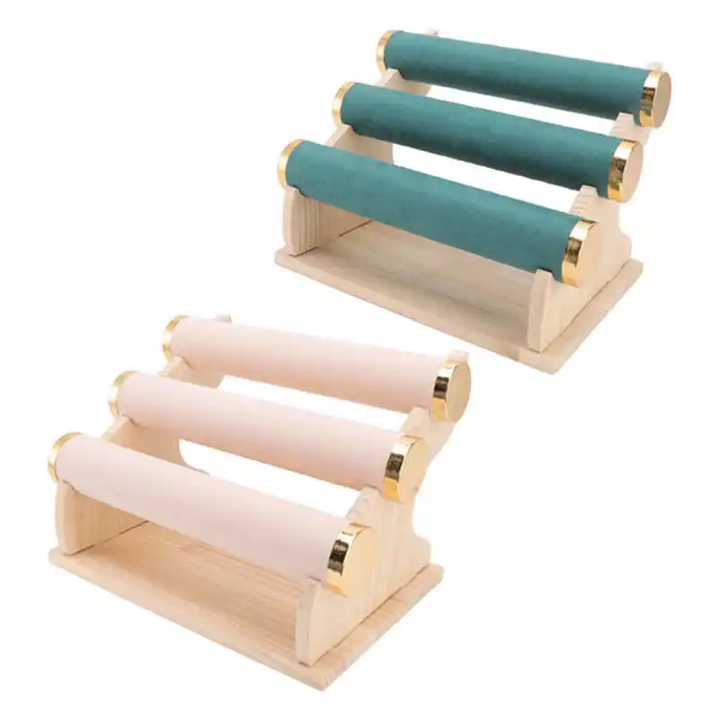 

Bracelet Holder 3 Tier Detachable Jewelry Display Stand with Wooden Tray for Watch Home Jewelry Shop