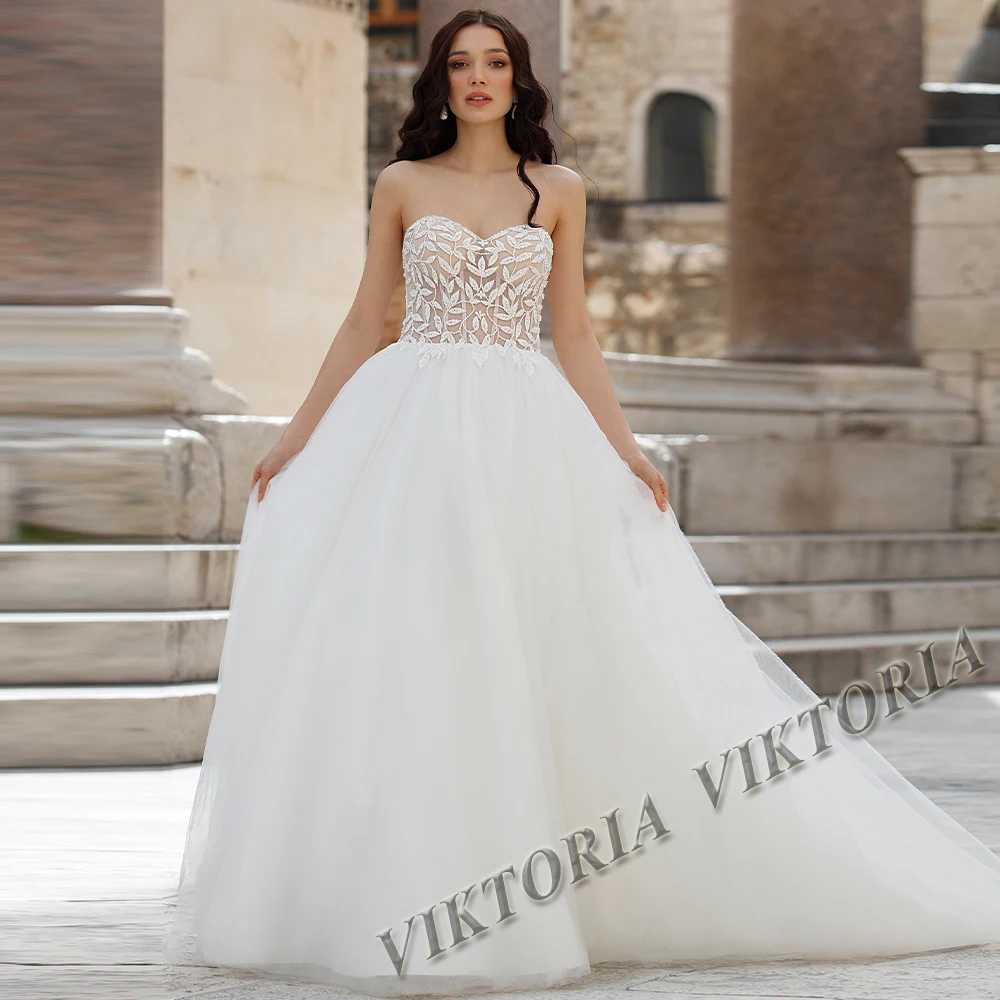 

VIKTORIA Trendy Strapless Wedding Dresses For Women Bride 2023 Sleeveless Tulle A-LINE Appliques Robe De Mariée Drop Shipping