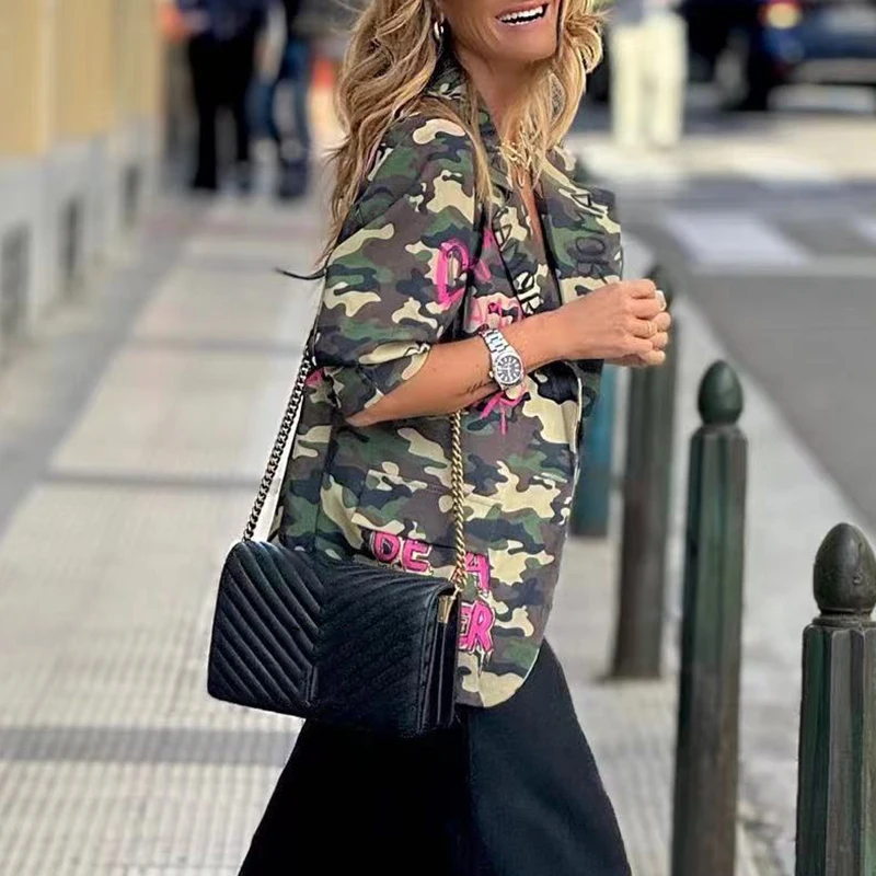 Новые осенние уличные куртки с камуфляжным принтом винтажный женский пиджак