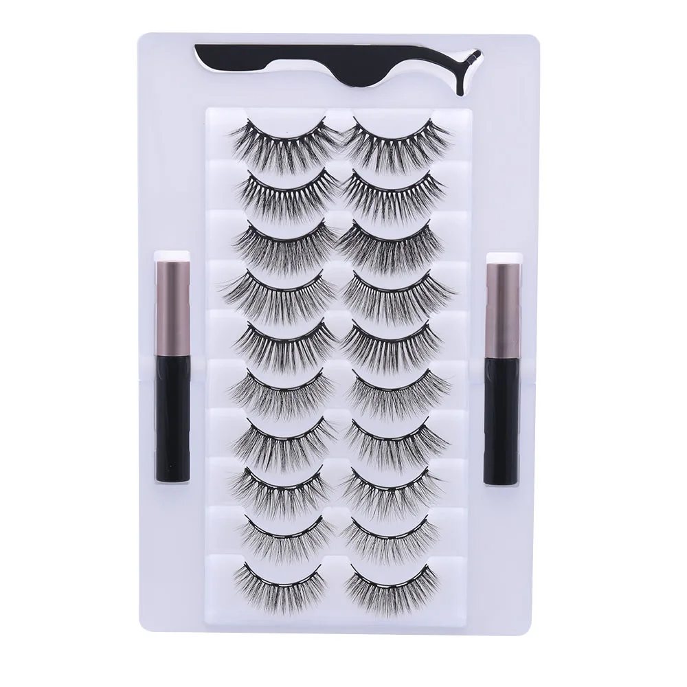

10 Pairs 3D Magnetic Eyelashes Eyeliner Set Mixed Style Natural Curler Magnetic Fake Lashes Makeup Handmade Eyelash Tool