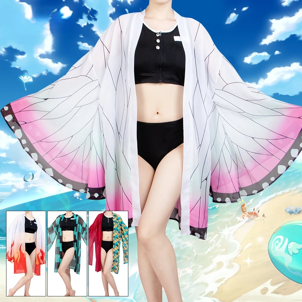 

Demon Slayer Kochou Shinobu Bikini Swimsuit Kimono Cardigan Cover Up Anime Summer Bathing Suit