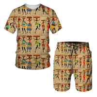 summer african totem 3d printing mens short sleeve t shirt suit fashion street loose beach pants top 2 piece set oversized