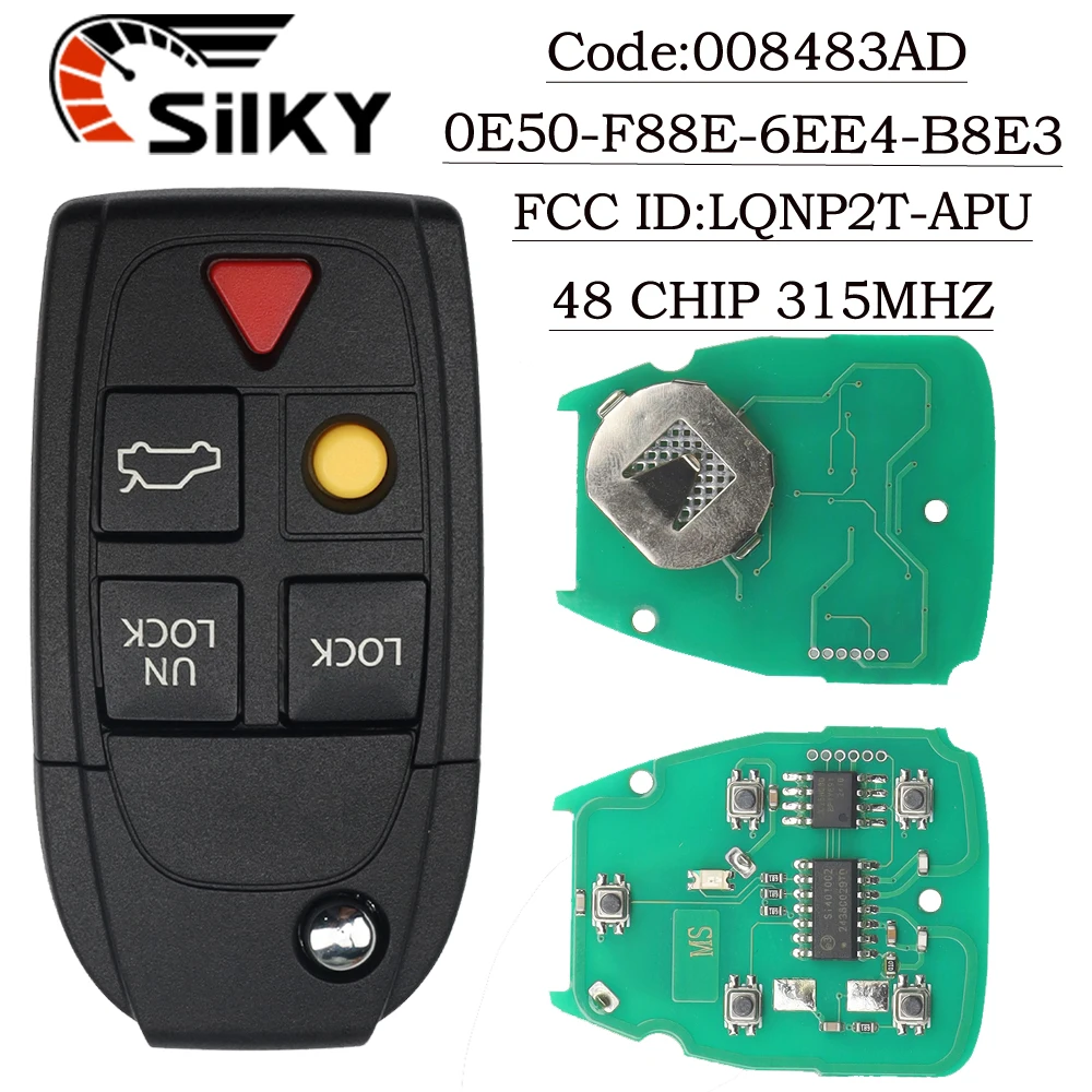 

SilKY FCC ID: LQNP2T-APU 315 МГц ID48 чип 5 кнопок автомобильный откидной пульт дистанционного управления для Volvo XC70 XC90 S60 S70 S80 V70 2004-2015