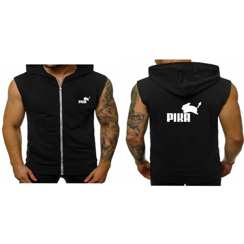 

Мужская майка с капюшоном, уличная спортивная майка на молнии, из полиэстера и хлопка, 2023