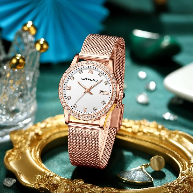 Часы CRRJU женские кварцевые из нержавеющей стали роскошные повседневные