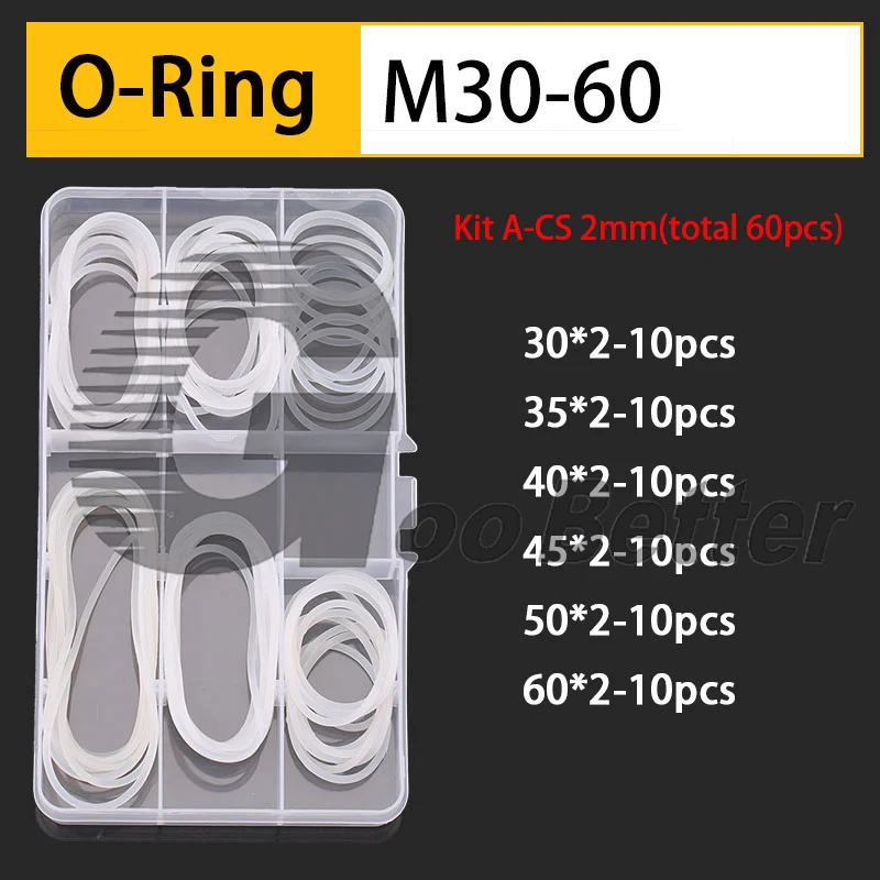 

Kit A-CS 2mm(M30-60)/Kit B-CS 2mm(M6-25)/Kit C-CS 3mm(M12-36) White Silicone O-Ring Faucet Waterproof Seals Ring Gasket