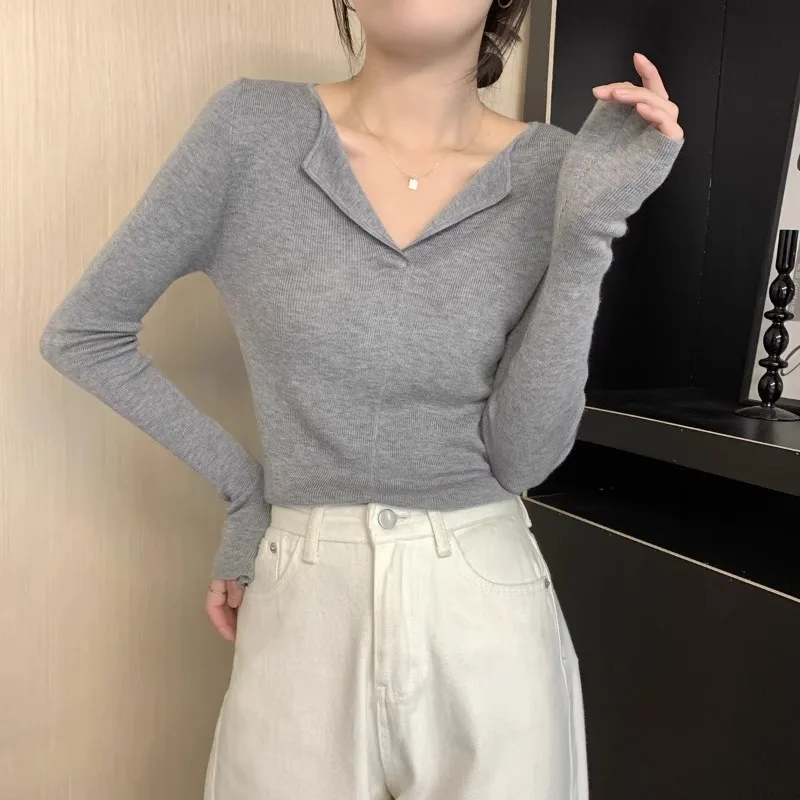 Повседневные женские свитера Базовая рубашка осень 2024 универсальный тонкий