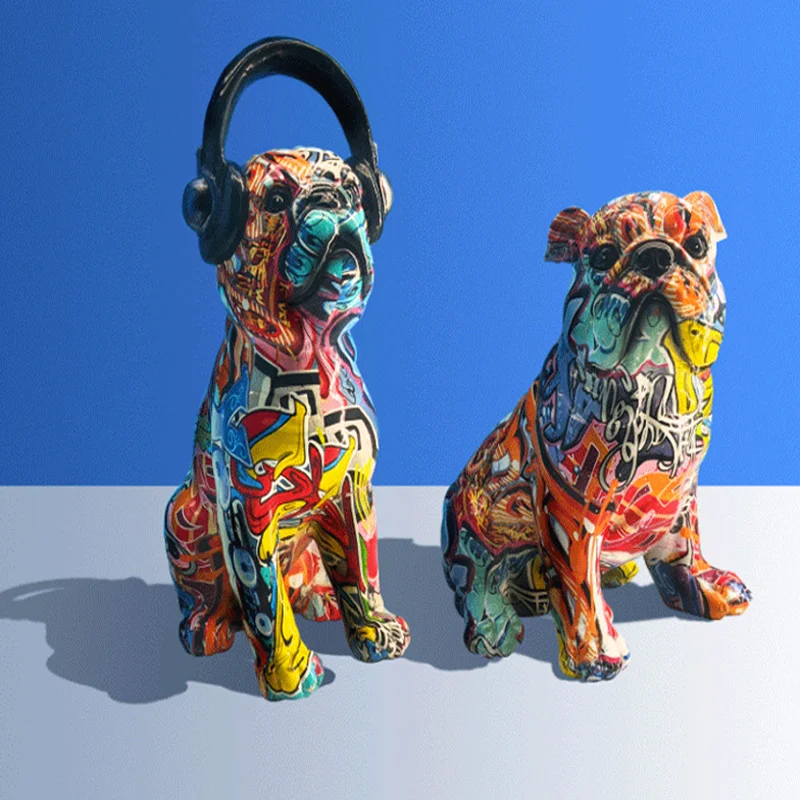 

Creative Painted Dog Resin Bulldog Statue Animal Figurine Sculpture Modern Art Desktop Decoration Cool Dogs Ornament Crafts