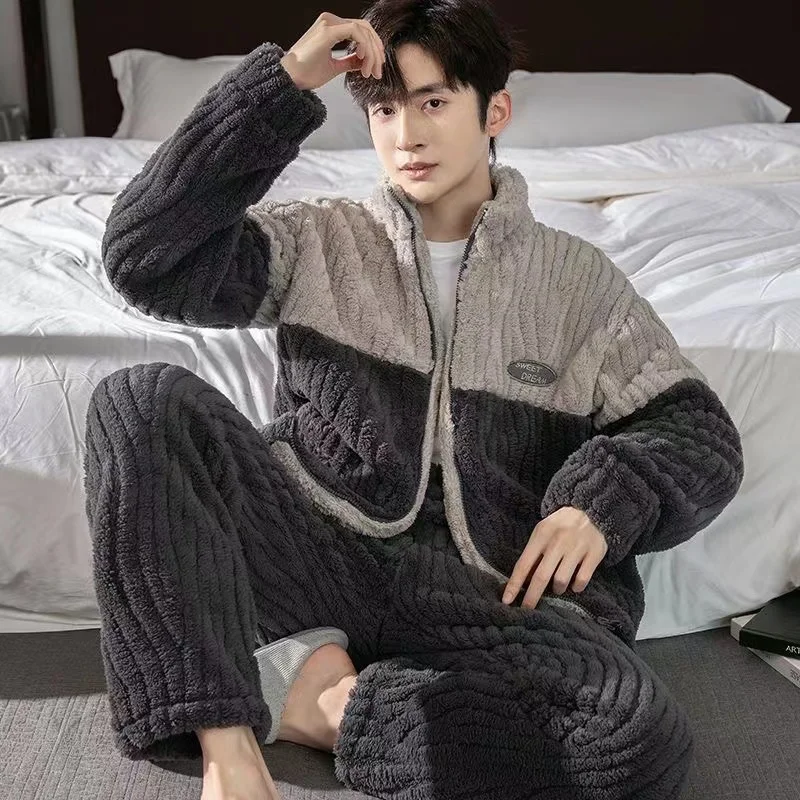 Мужские пижамные комплекты зима 2024 утепленная теплая одежда для сна ночная