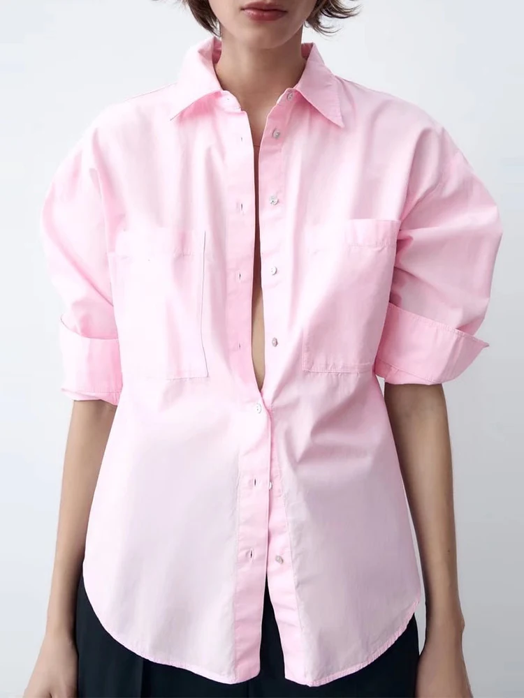 

2022 Spring Women Casual Blouse Shirts Solid Single Breasted T-Shirt Long Sleeve Turn-Down Collar Female Tops Shirt Two Colors