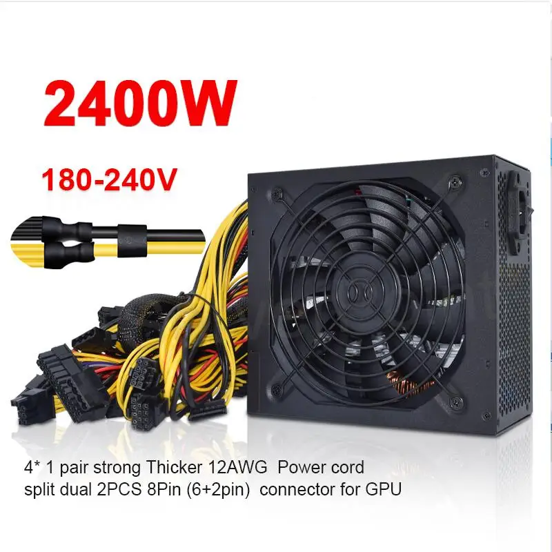 Блок питания для майнинга 2000 Вт 2400 ATX с поддержкой 8 дисплеев и карт ETH BTC биткоинов