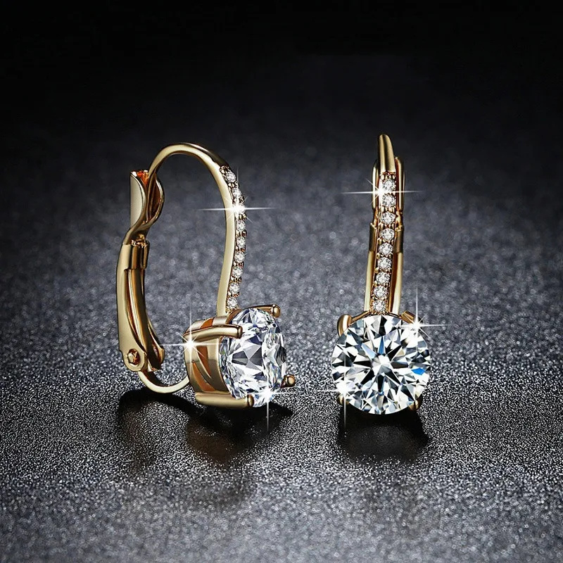 

Fashion Korean 925 Silver Needle Gold Plated Earrings Inlaid White Zircon Women Hook Drop Earrings Gifts