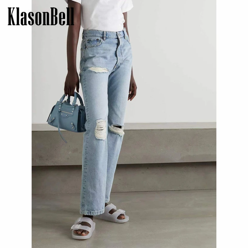 

6.26 KlasonBell Frayed Hole Washed Straight Jeans Women