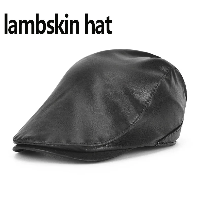 

Spring and Autumn Men coll leather cap Fashion lambskin hat balck vintage peaked cap size Adjustable