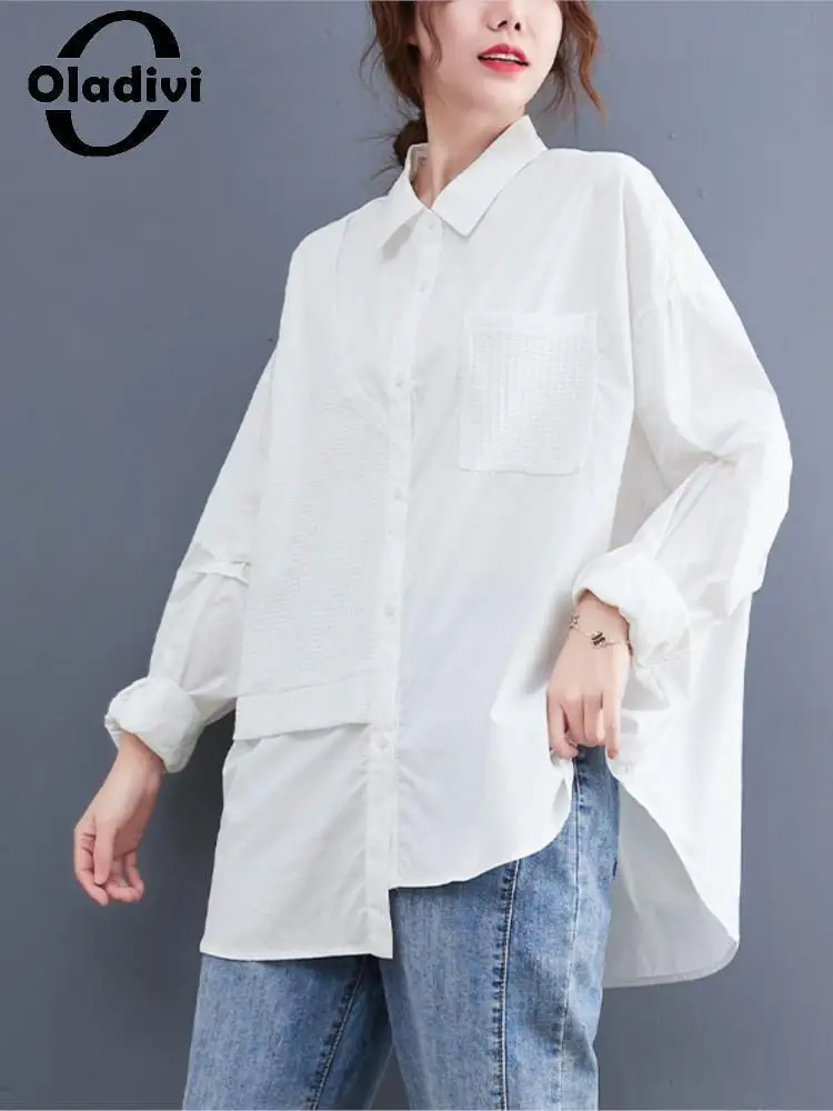 

Oladivi женские блузки большого размера с длинным рукавом 2022 демисезонные Рубашки повседневные свободные топы женские блузки большого размера d 7876