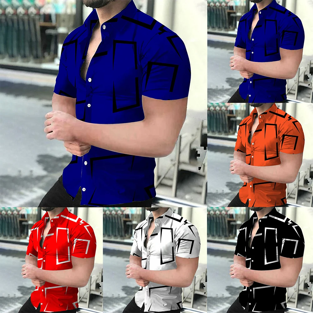Men Button-Up Shirt Baroque Hawaiian Short Sleeve T-Shirt Top 3D Print Blouse Casual Party T-Shirt Top