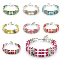 2022 new three row multicolor zinc alloy fashion bracelet for women feather retro pendant bracelet multicolor options jewelry