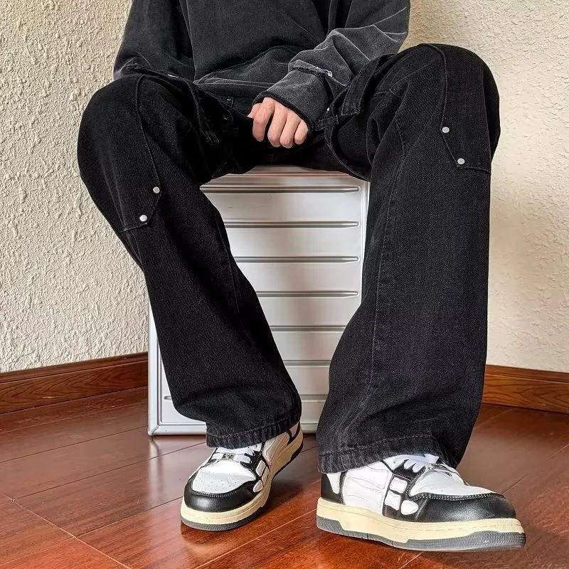 Black Baggy Jeans Men Fashion Casual Retro Straight Jeans Men Japanese Streetwear Hip-hop Loose Denim Pants Mens Trousers S-3XL