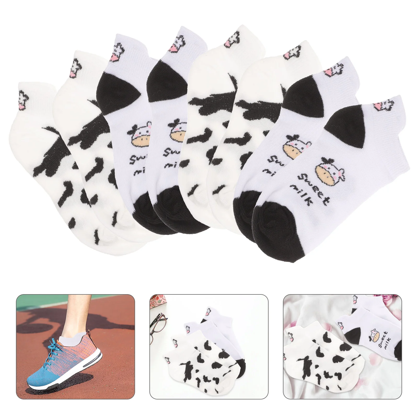 

Cow Socks Boat Novelty Adorable Pattern Embroidery Short Cartoon Ankle Women's Anklets