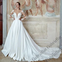 luxury wedding dress princess buttons exquisite appliques v neck full sleeve sweep mopping gown vestido de novia 2022 women