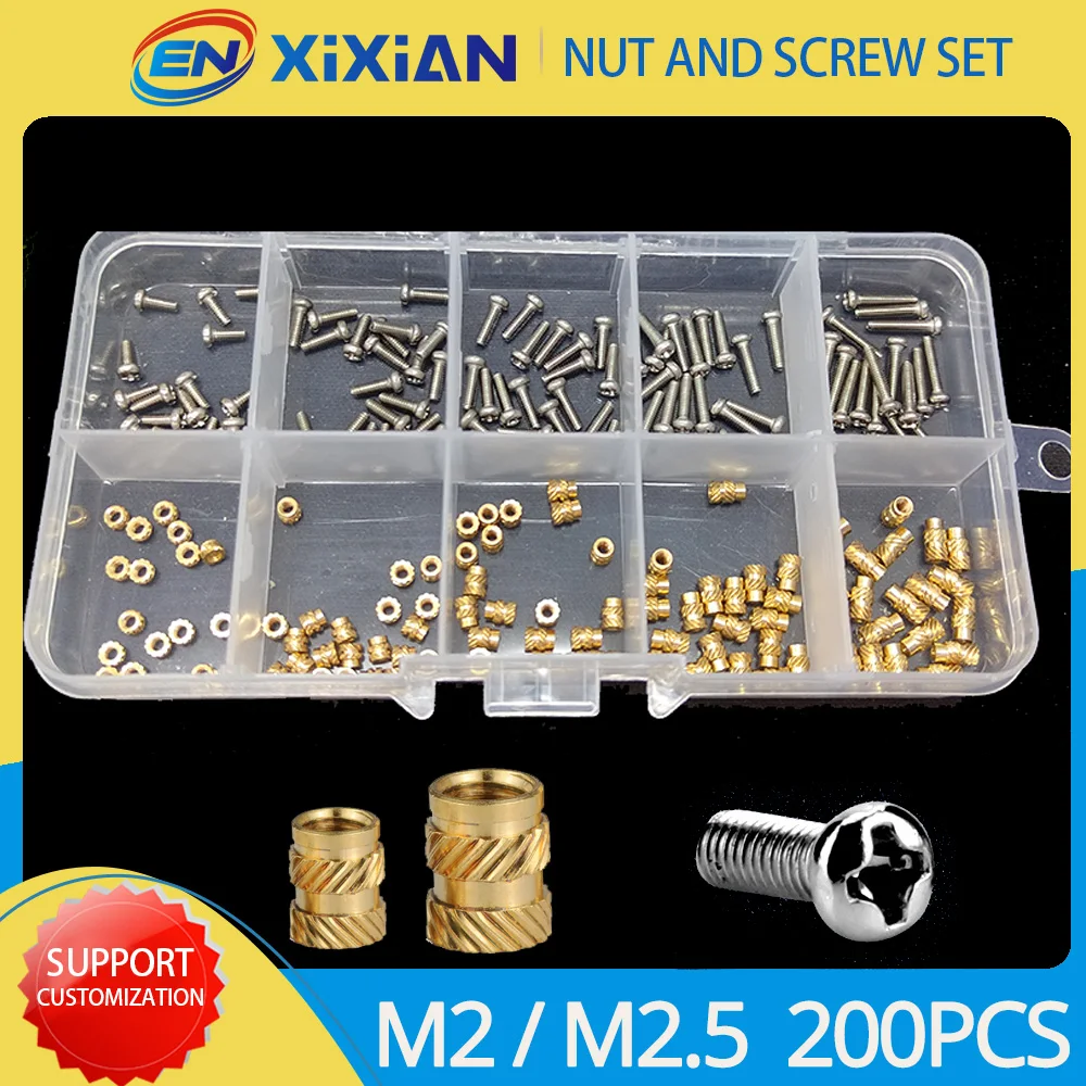 

M2 M2.5 Brass Insert Nut and 304 Stainless Steel Screw Set Heat Hot Melt Knurled Embedment Thread Copper Barrel Nut Kit