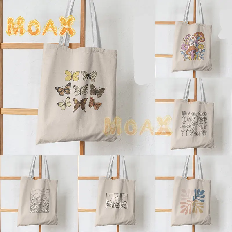 

Mushroom Butterfly Handbag Women Shoulder Bags Shopping Tote Canvas Large Capacity Trendy Kawaii Girl School Eco Daily Beach Bag