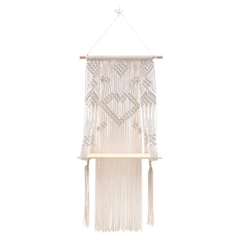 

Macrame Wall Shelf Wall Display Shelf Macrame With Rope Bohemian Lightweight Beige Wall Shelf For Apartment Wedding Background